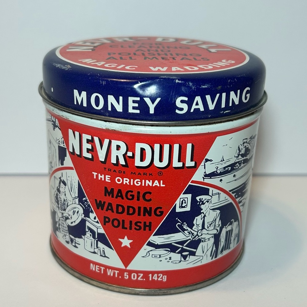 Vintage 1941 Never Dull Magic‎ Wadding Polish Metal Tin Advertising (stuck shut)